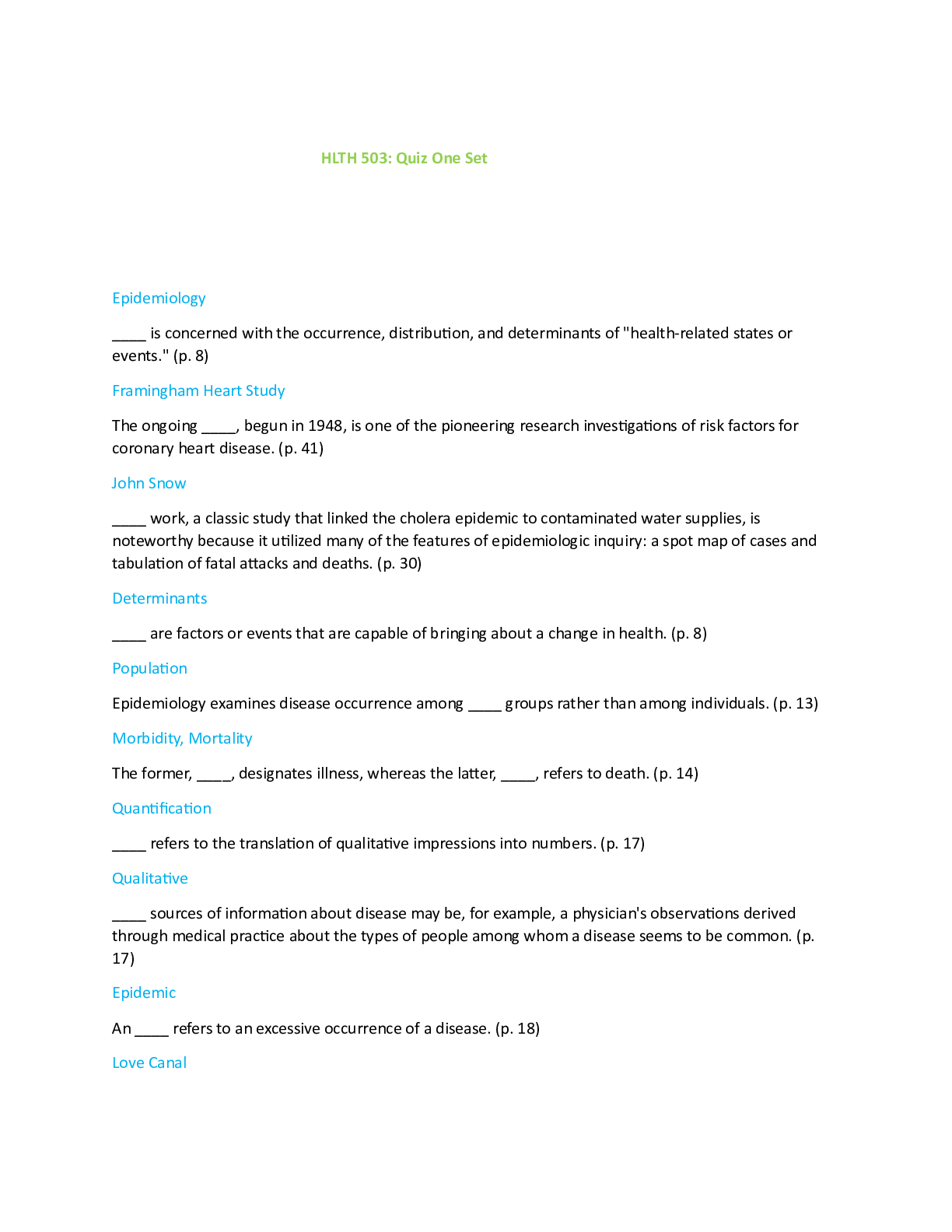 HLTH 503: Quiz One Set questions and answers graded A+ 2024/2025