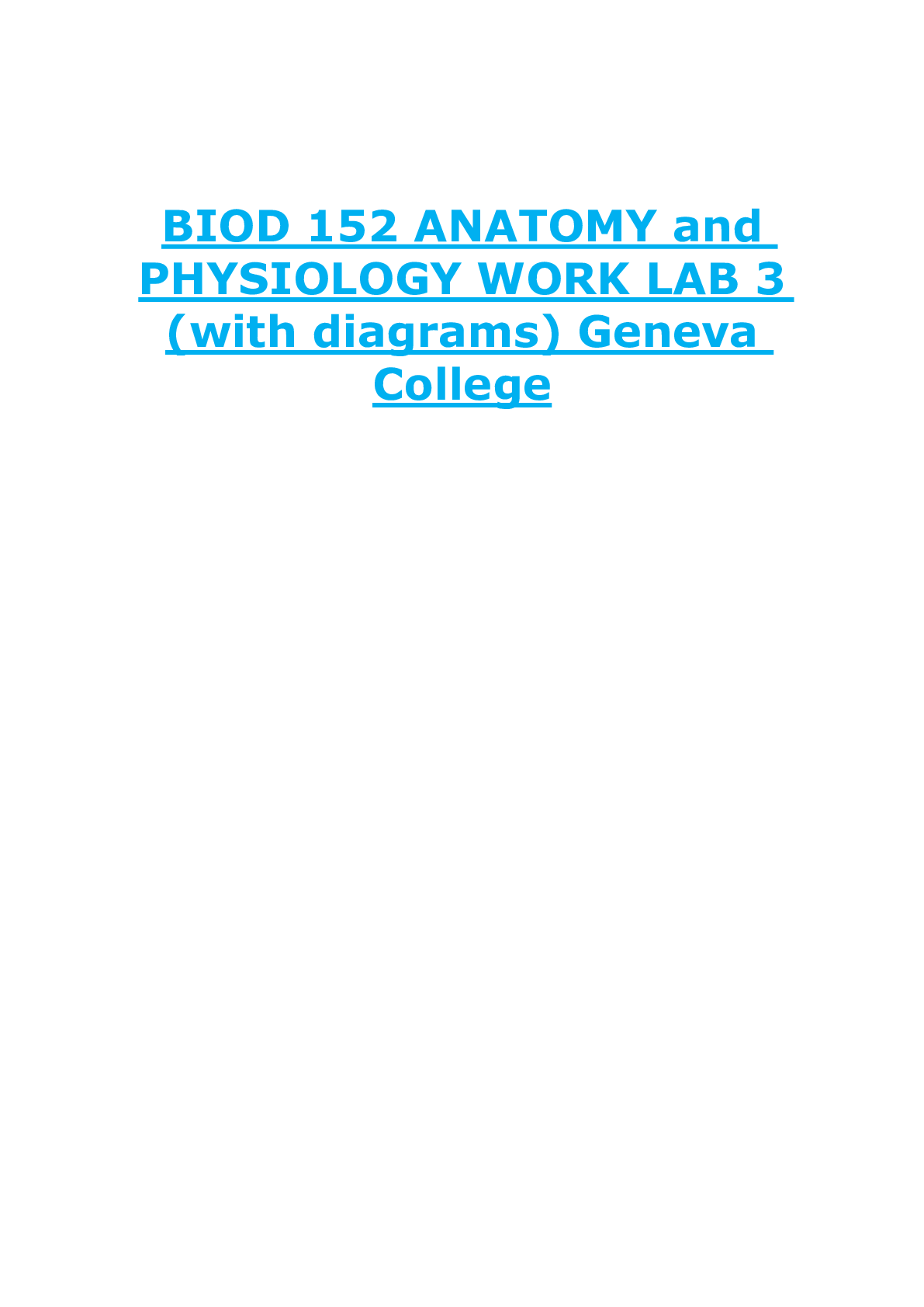 Preview of IOD 152 ANATOMY and  PHYSIOLOGY WORK LAB 3 (with diagrams) Geneva  College