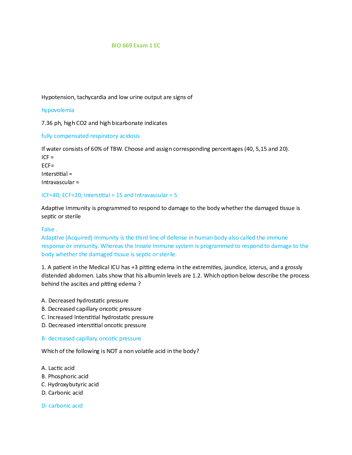 Preview of BIO 669 Exam 1 EC  questions and answers graded A+ correct 2024/2025