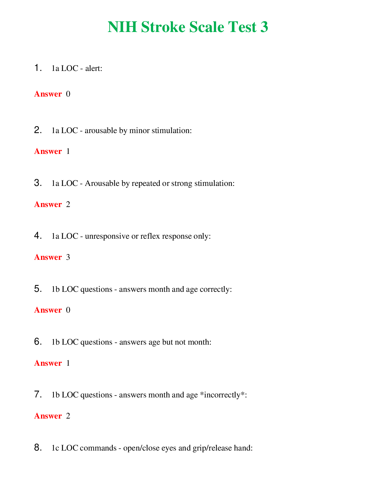 NIH Stroke Scale Test 3   Questions With Complete Grade A+ Answers