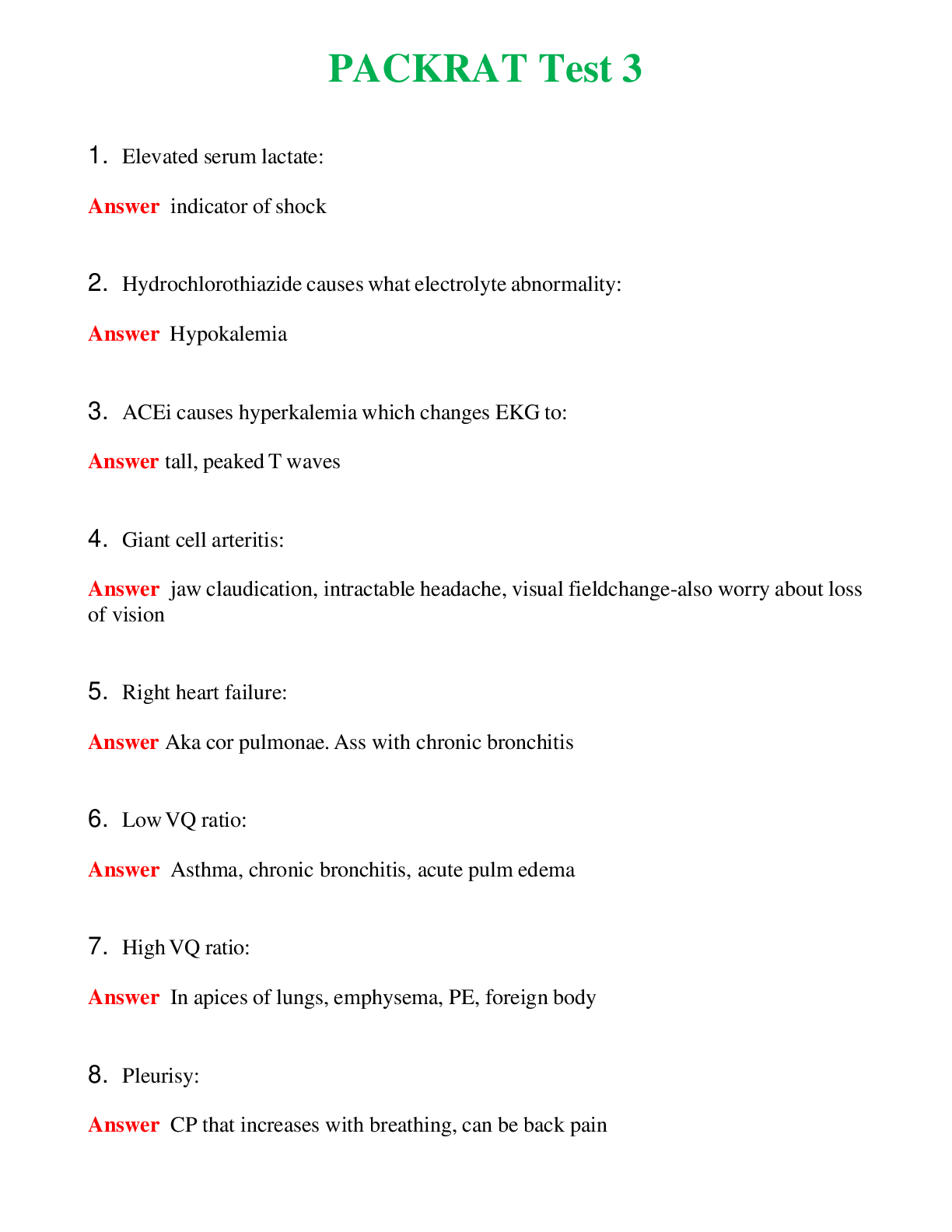   PACKRAT Test 3 | Actual Questions and Verified Answers ( Included ) 100% Correct