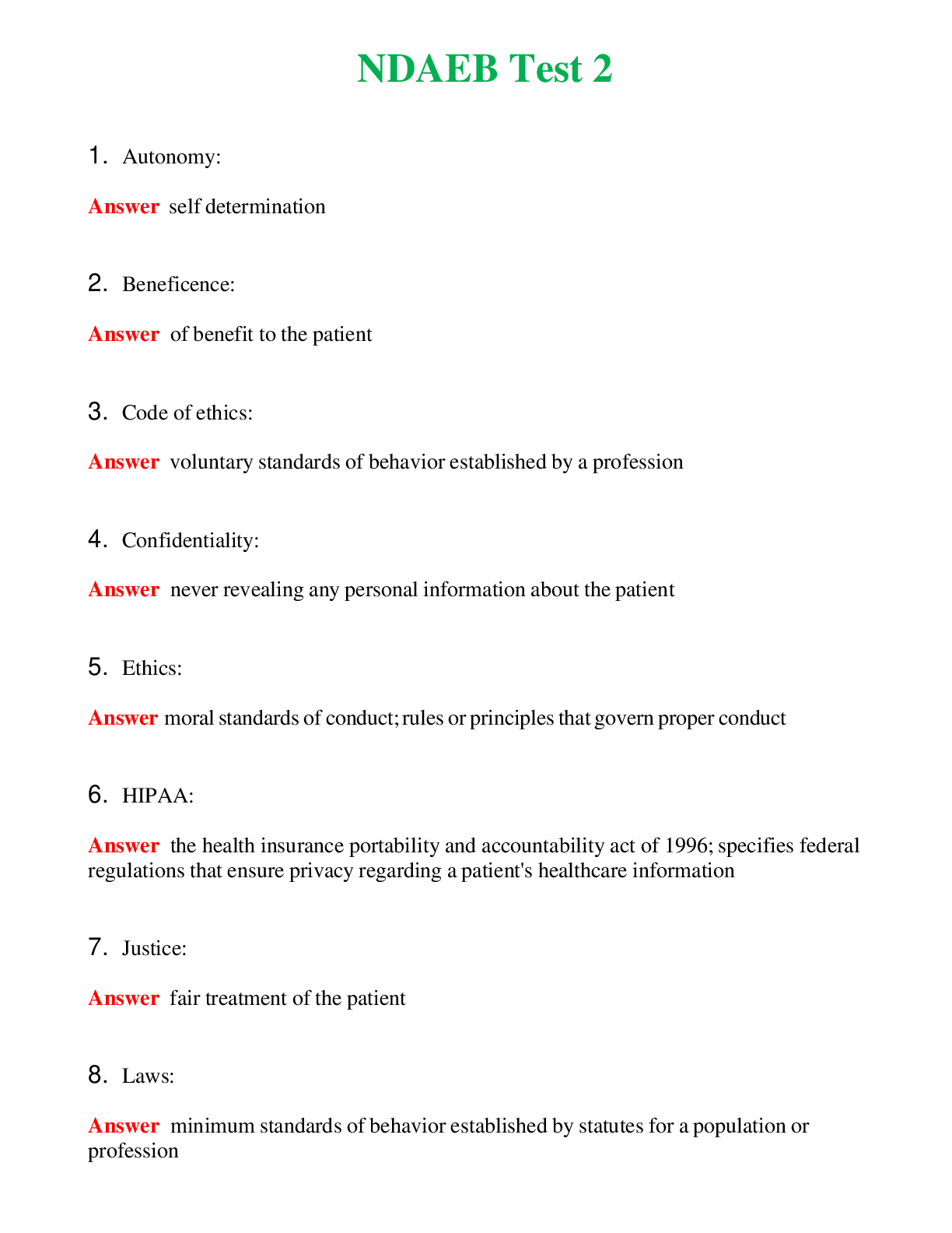 NDAEB Test 2   Questions With Complete Grade A+ Answers