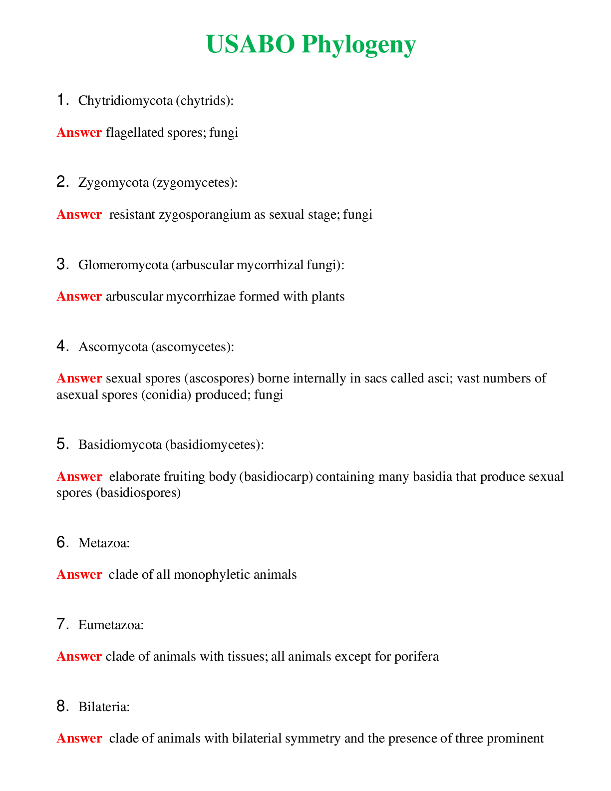USABO Phylogeny   Questions With Complete Grade A+ Answers