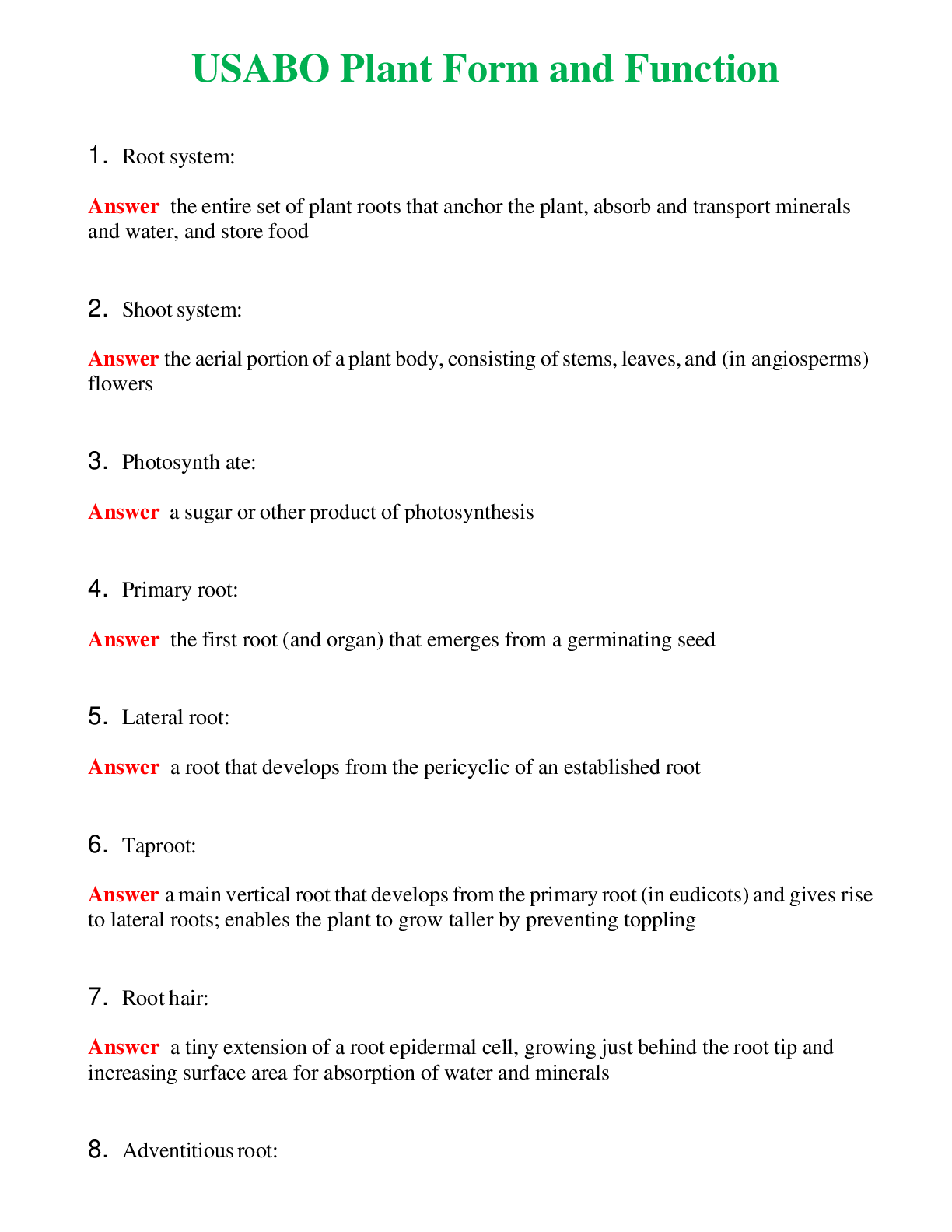 USABO Plant Form and Function   Questions With Complete Grade A+ Answers