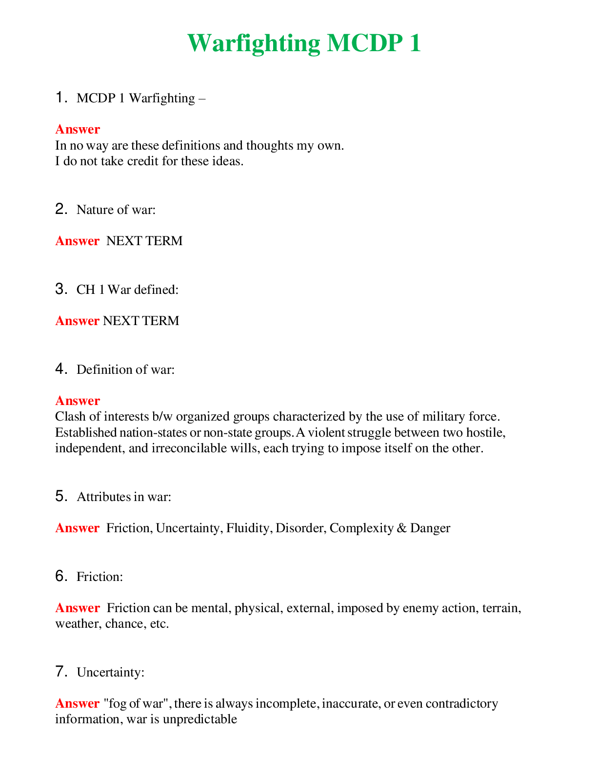   Warfighting MCDP 1 | Actual Questions and Verified Answers ( Included ) 100% Correct