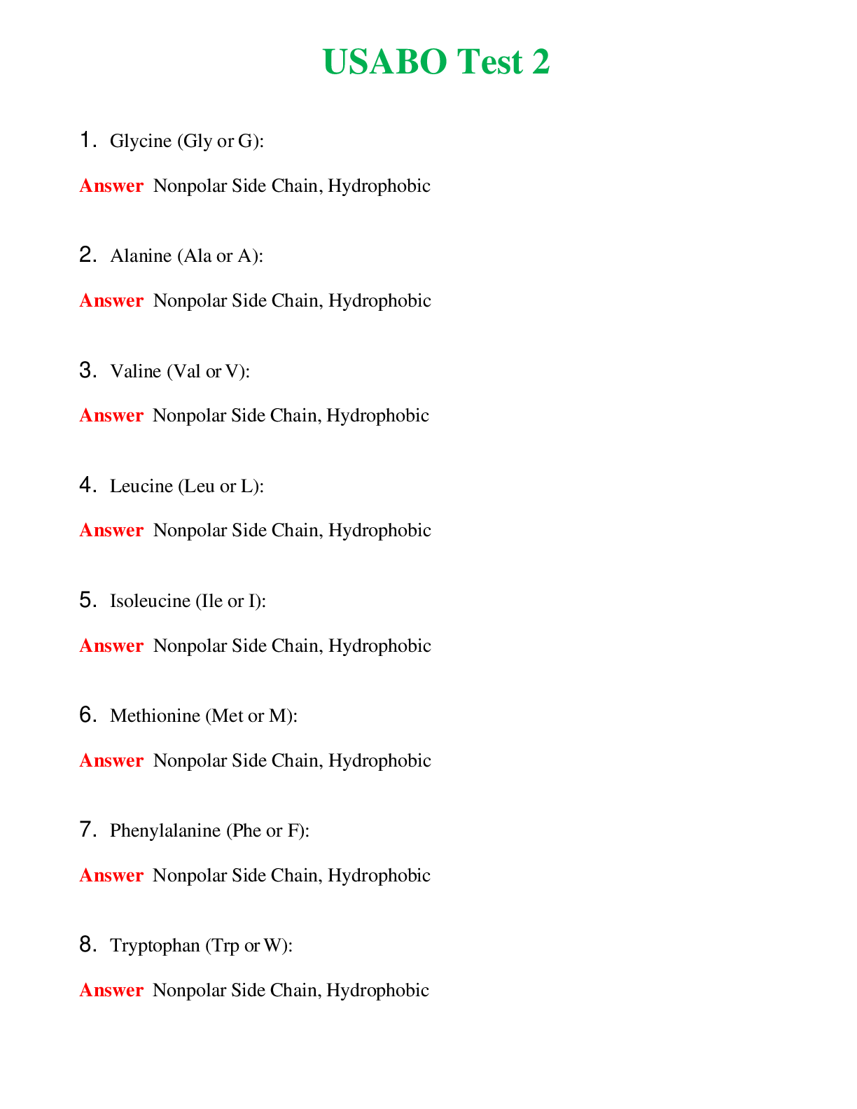 USABO Test 2   Questions With Complete Grade A+ Answers