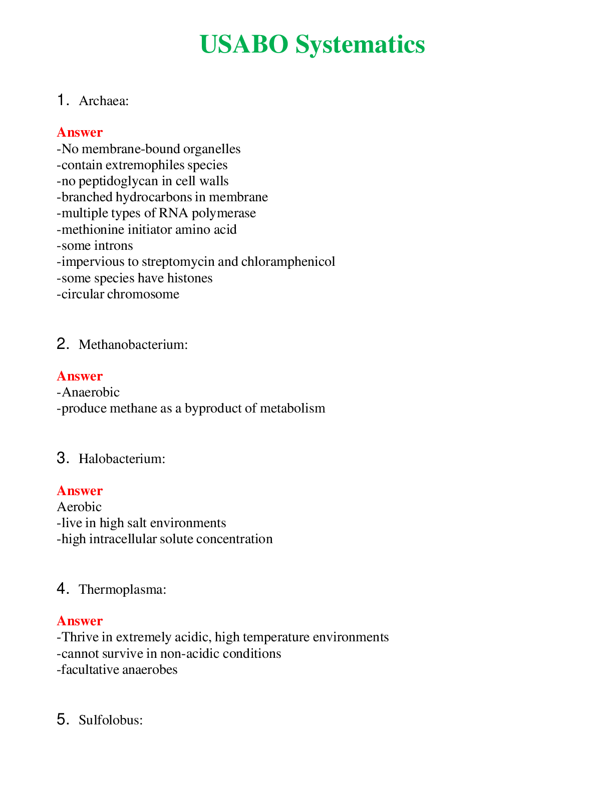USABO Systematics   Questions With Complete Grade A+ Answers