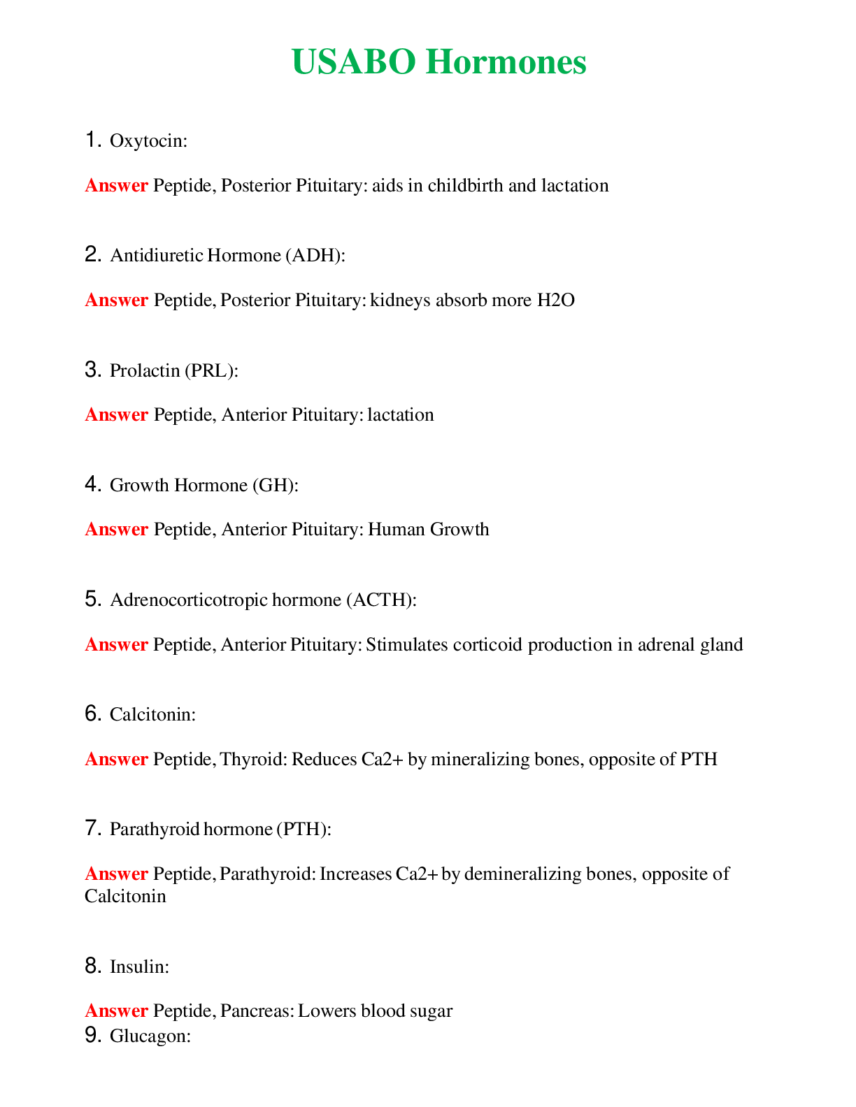 USABO Hormones   Questions With Complete Grade A+ Answers