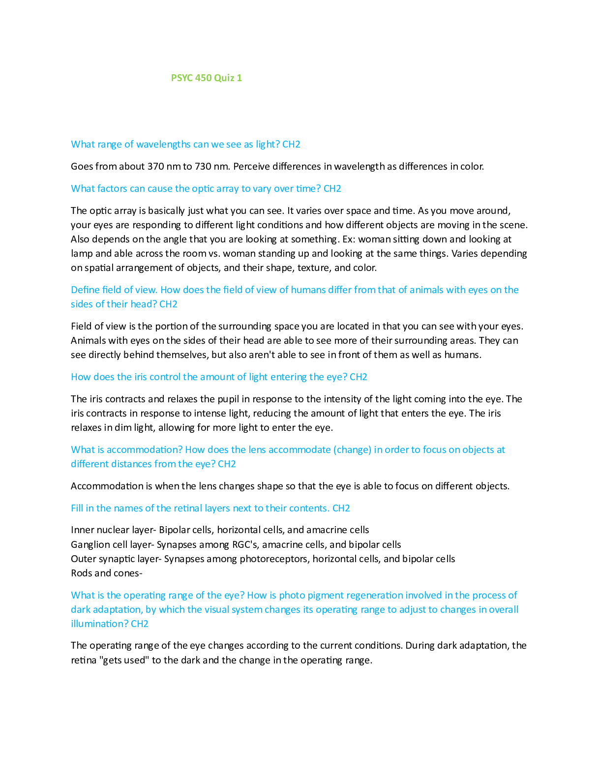 Preview of PSYC 450 Quiz 1 questions and answers complete solution rated A+ correct 2024/2025