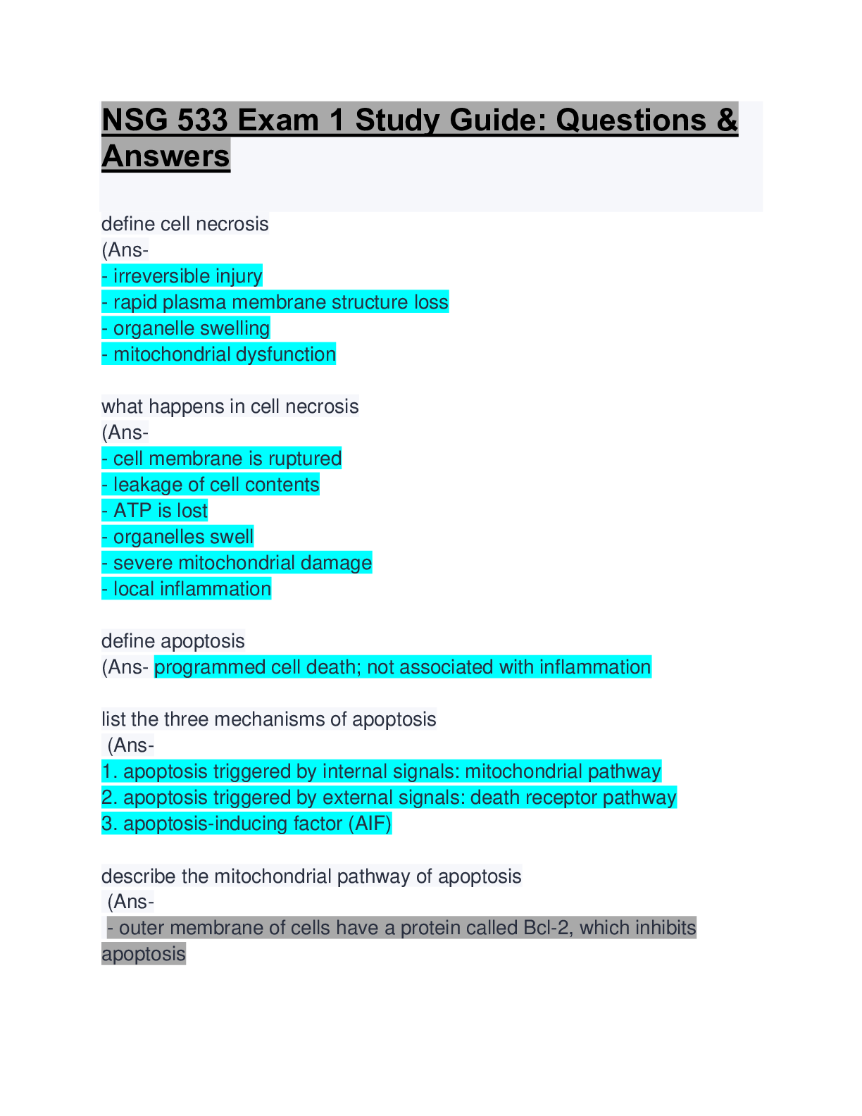 Preview image for NSG 533 Exam 1: Study Guide: Questions & Answers: Updated APlus Guide