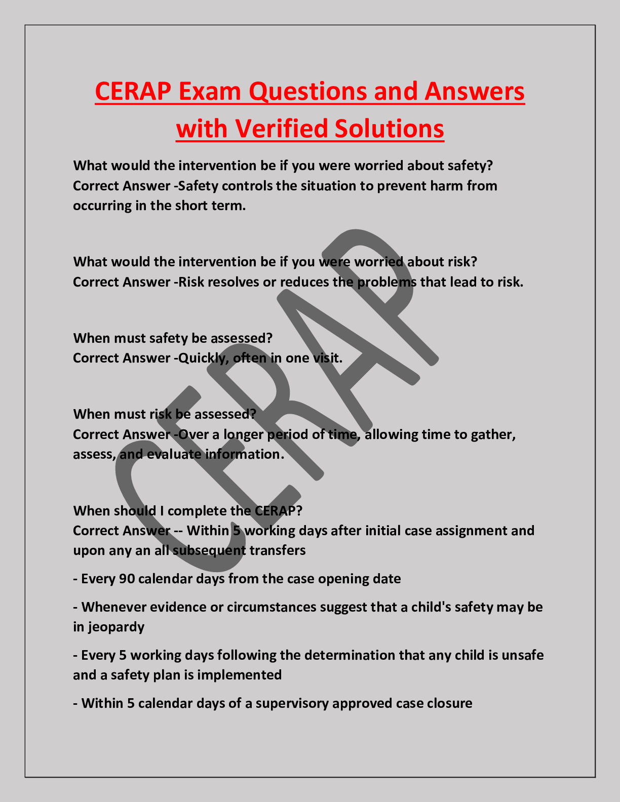 CERAP Exam Questions and Answers  with Verified Solutions