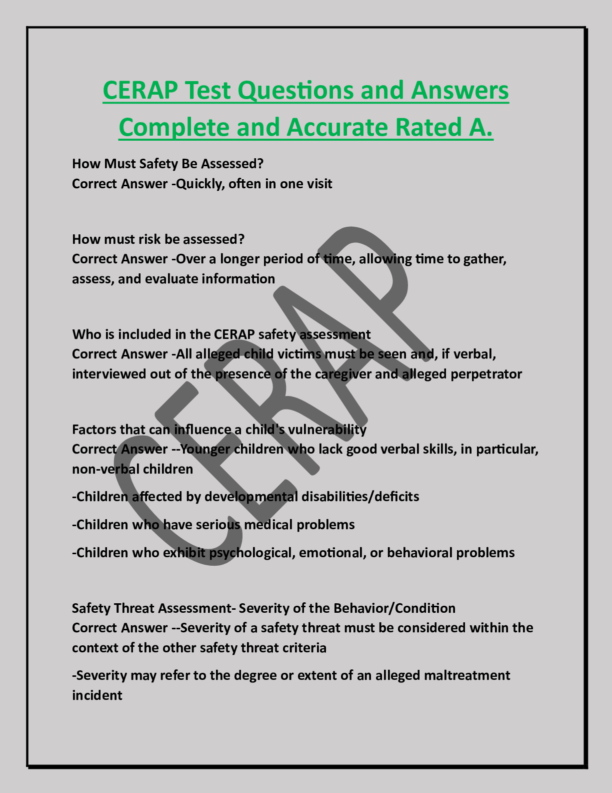 CERAP Test Questions and Answers Complete and Accurate Rated A.