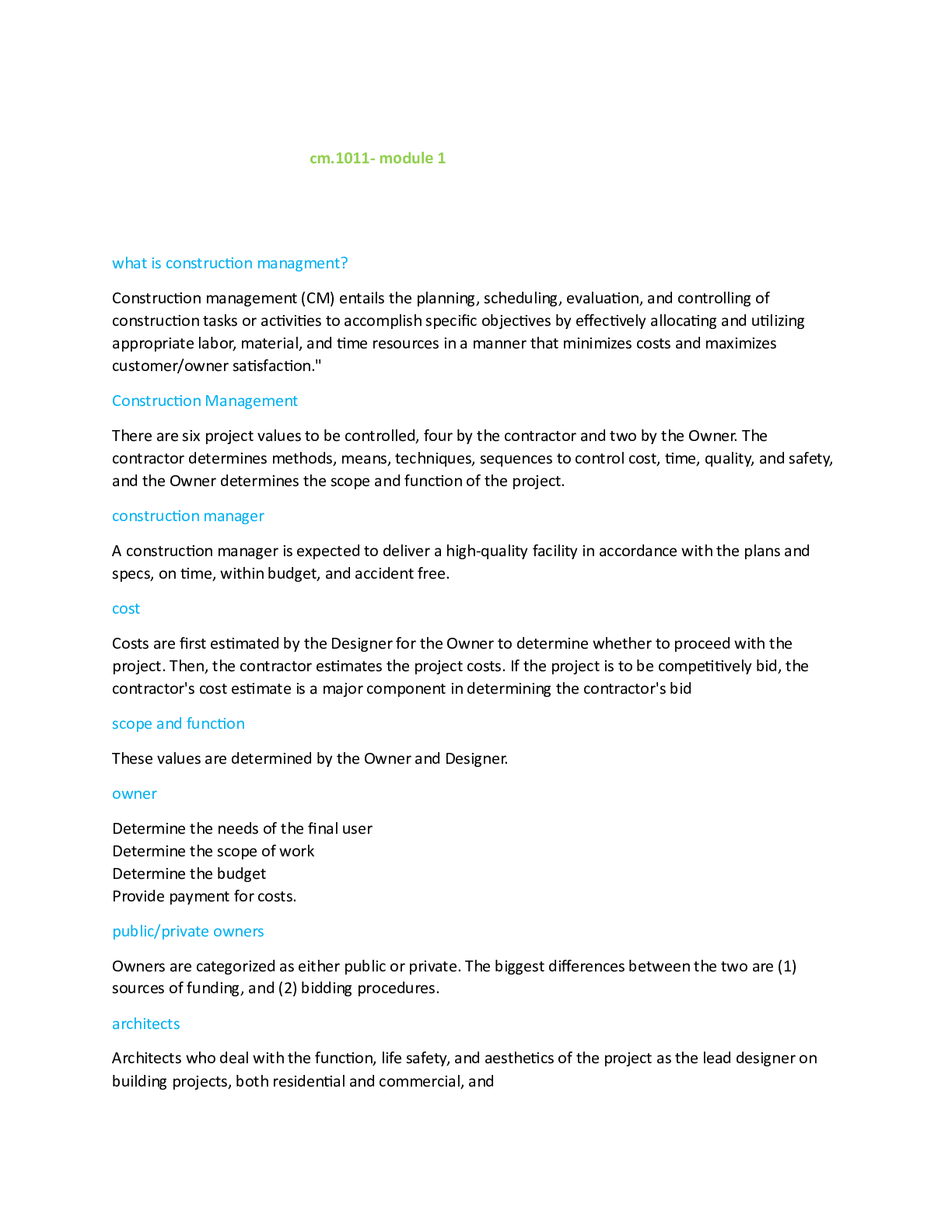 cm.1011- module 1 questions and answers 100% complete solution 2024/2025