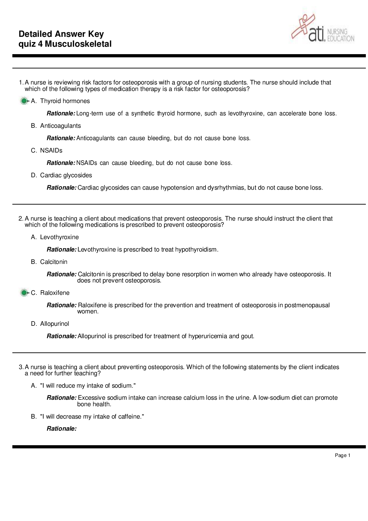 Preview image for ATI Musculoskeletal System Detailed Answer Key