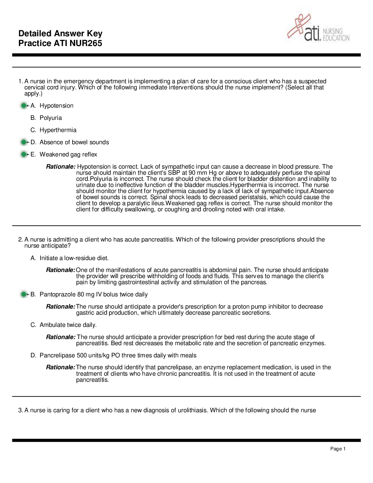 Preview image for NUR 265 Practice ATI Detailed Answer Key