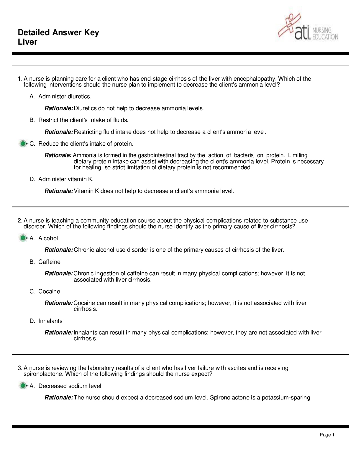 Preview image for ATI Hepatitis and Cirrhosis Detailed Answer Key