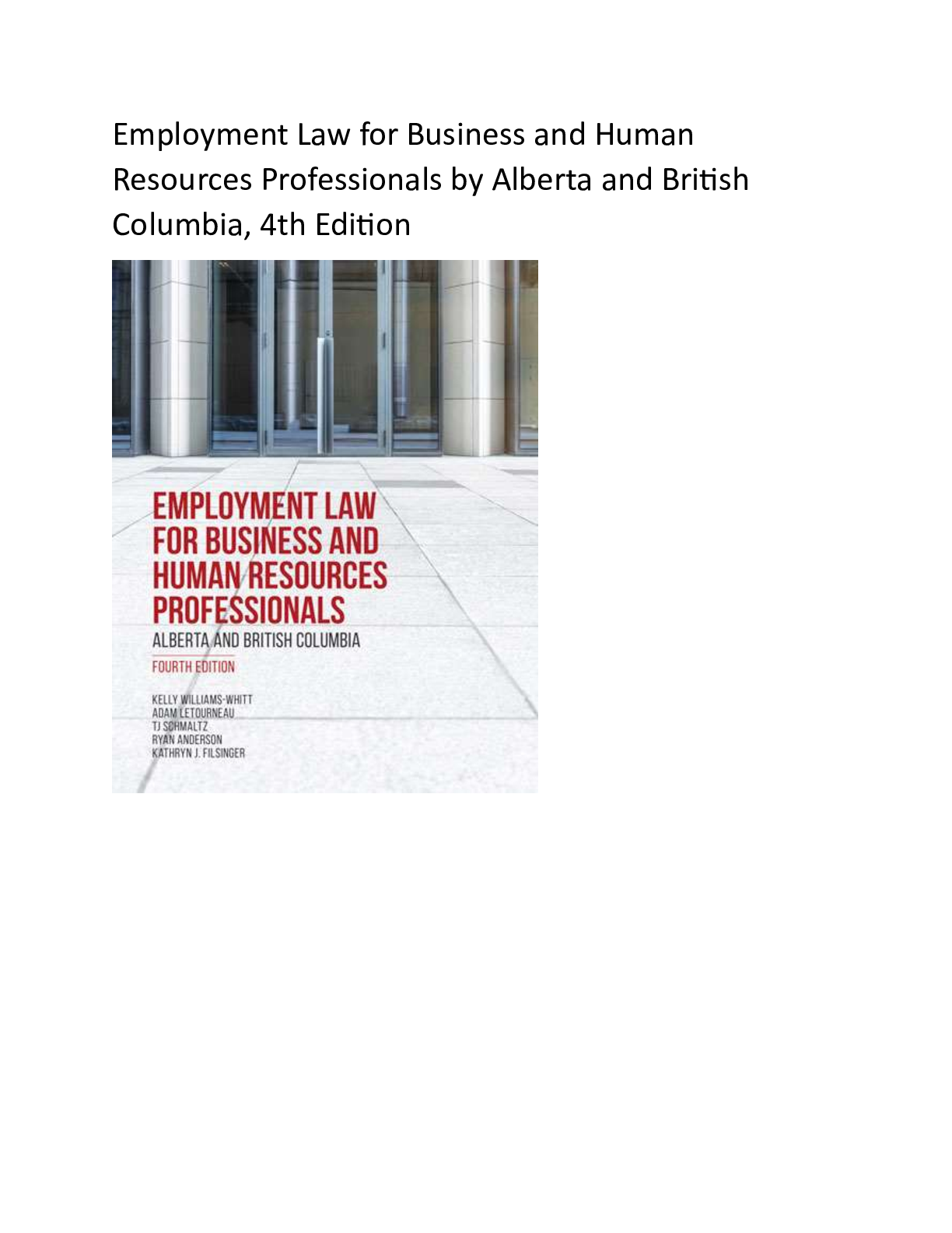 Preview image for Test Bank For Employment Law for Business and Human Resources Professionals: Alberta and BC, 4th Edition