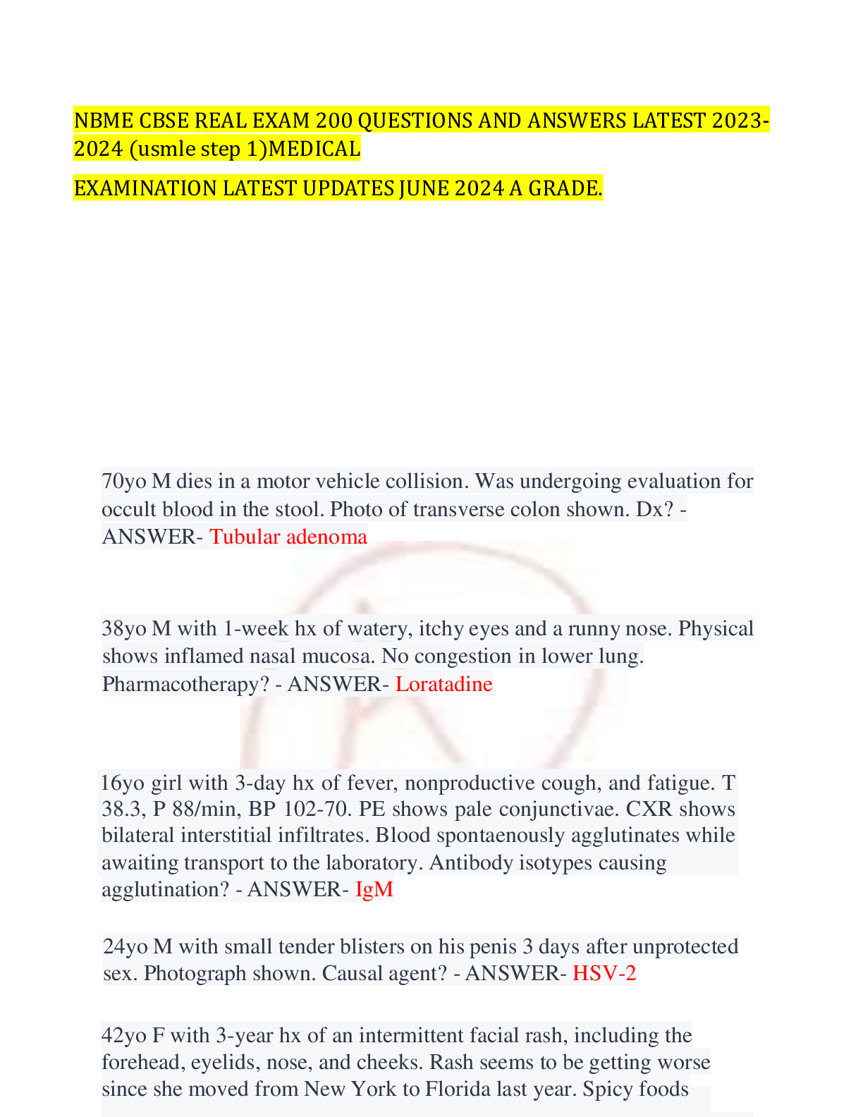 NBME CBSE REAL EXAM 200 QUESTIONS AND ANSWERS LATEST (usmle step 1)MEDICAL EXAMINATION