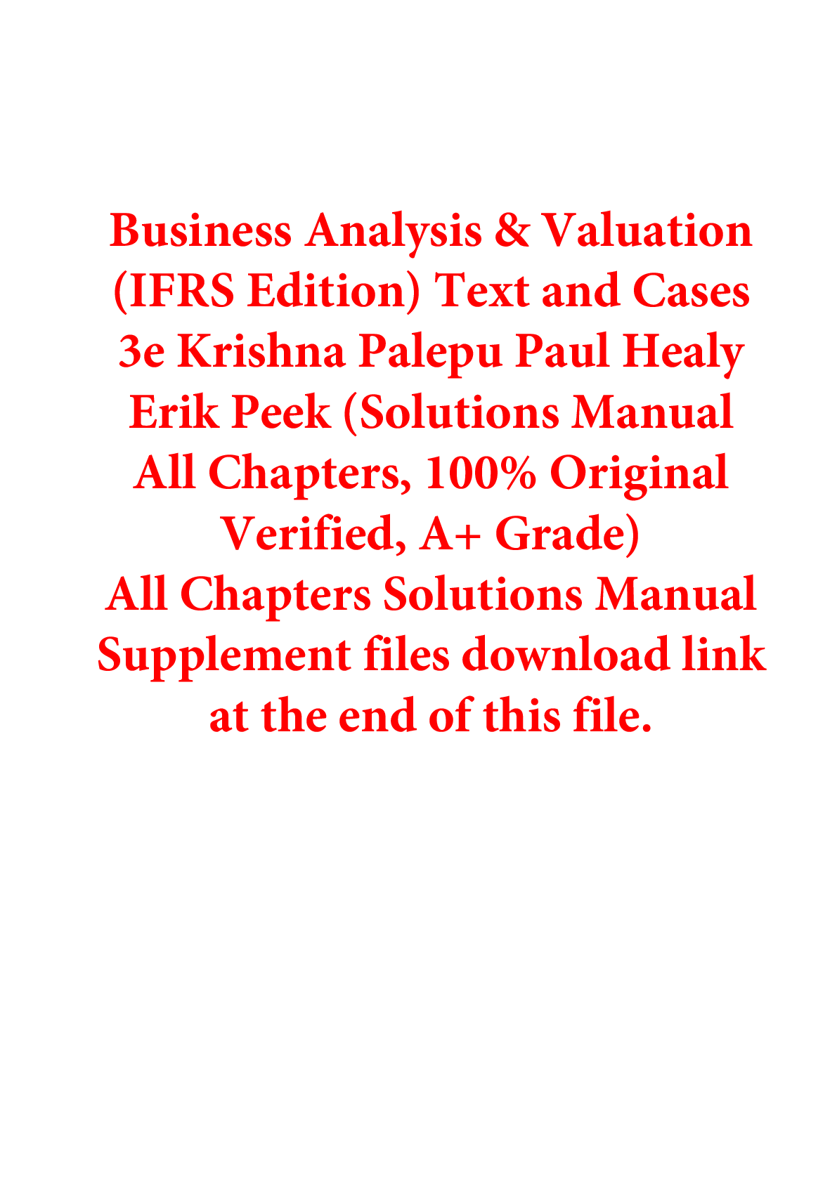 Preview image of Solutions Manual For Business Analysis & Valuation (IFRS Edition) Text and Cases 3rd Edition By Krishna Palepu Paul Healy Erik Peek (All Chapters, 100% Original Verified, A+ Grade) document