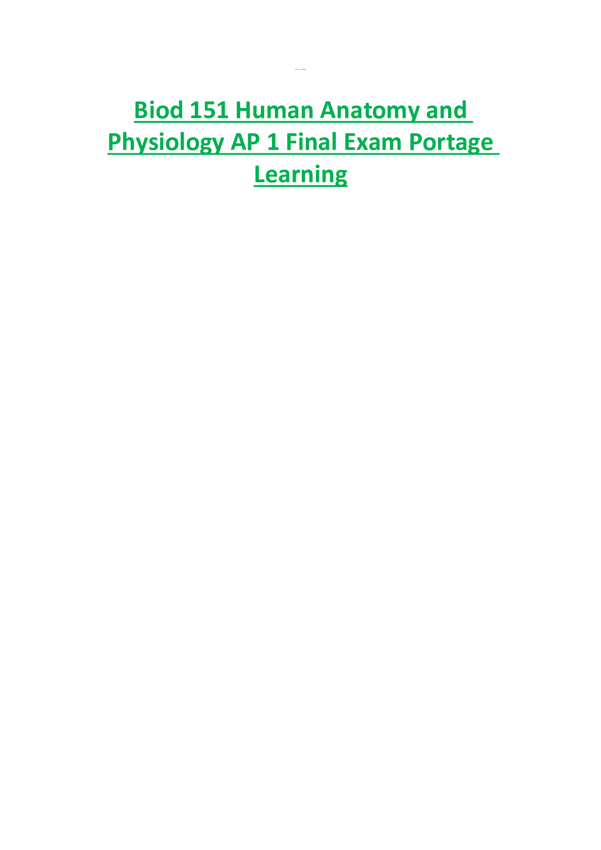 Preview of Biod 151 Human Anatomy and  Physiology AP 1 Final Exam Portage  Learning