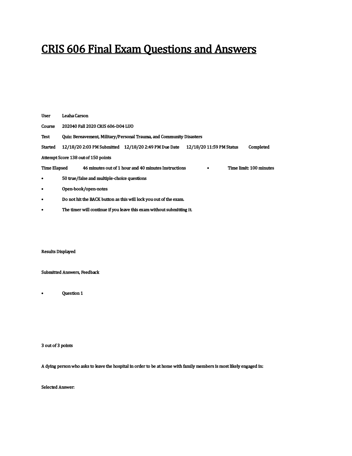 Preview image for CRIS 606 Final Exam Questions and Answers