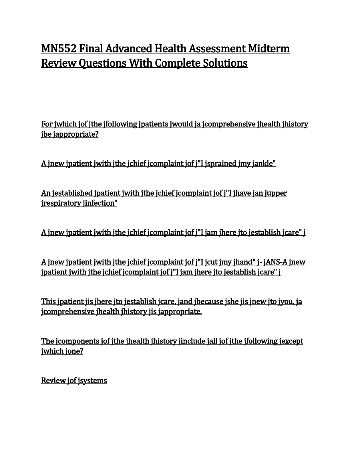 Preview image for MN552 Final Advanced Health Assessment Midterm Review Questions With Complete Solutions