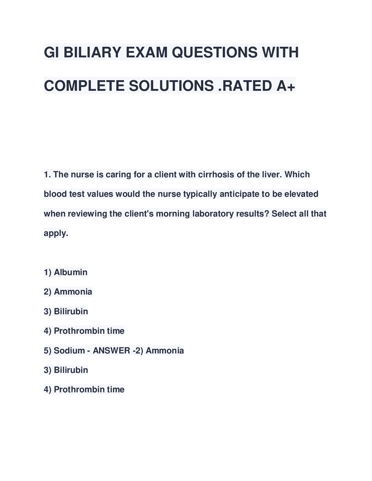 Preview image for GI BILIARY EXAM QUESTIONS WITH COMPLETE SOLUTIONS .RATED A+ LATEST VERSION 2024-2025 COMPLETE EXAM