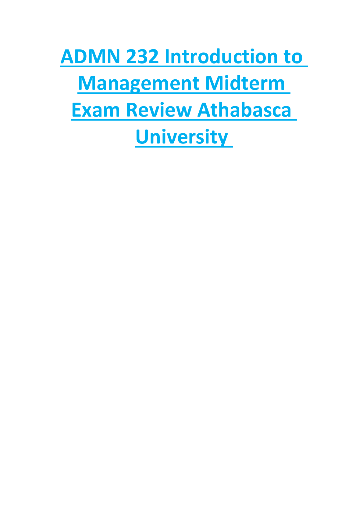 Preview image for ADMN 232 Introduction to  Management Midterm  Exam Review Athabasca  University
