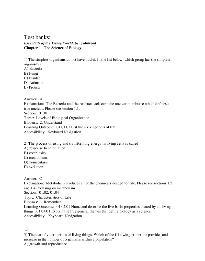 Preview image for Test banks: Essentials of the Living World, 6e (Johnson)