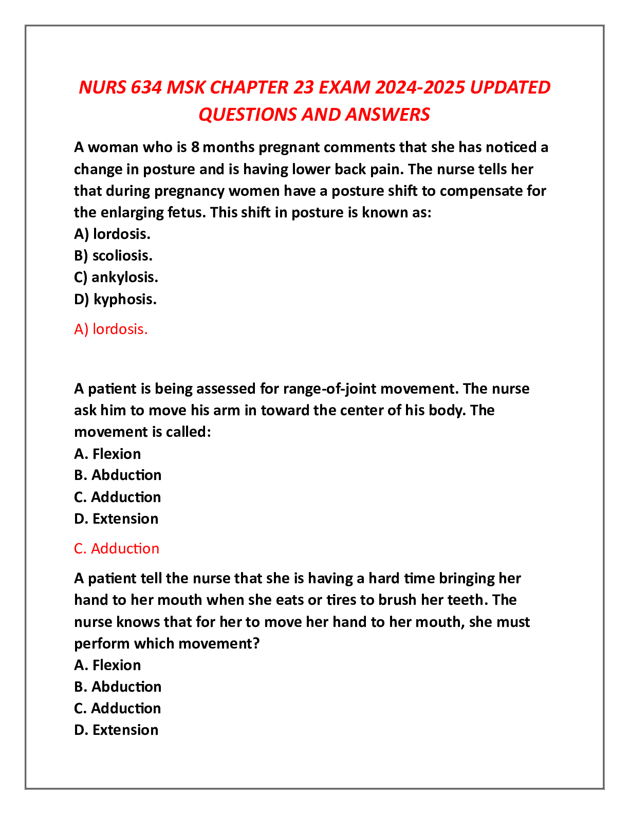 Preview of NURS 634 MSK CHAPTER 23 EXAM 2024-2025 UPDATED  QUESTIONS AND ANSWERS