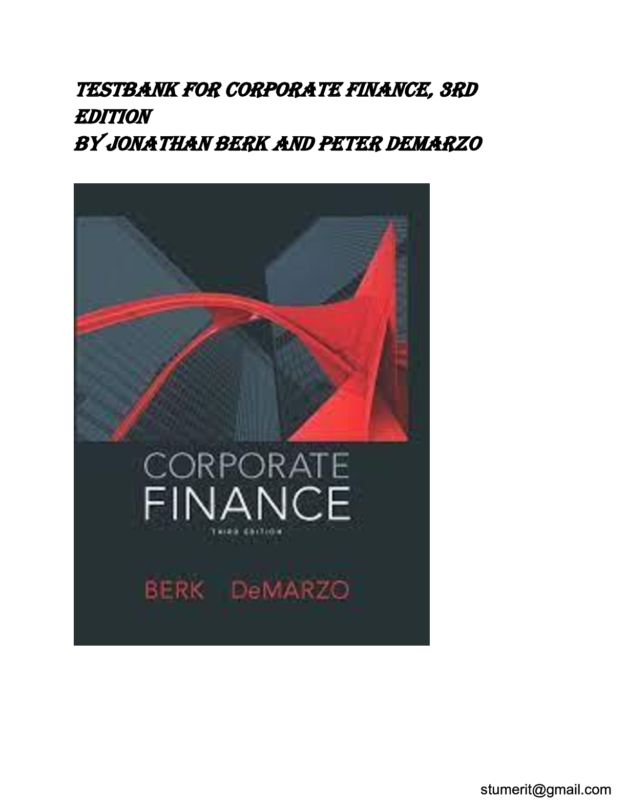 Preview image for TESTBANK FOR Corporate Finance, 3rd  Edition  by Jonathan Berk and Peter DeMarzo