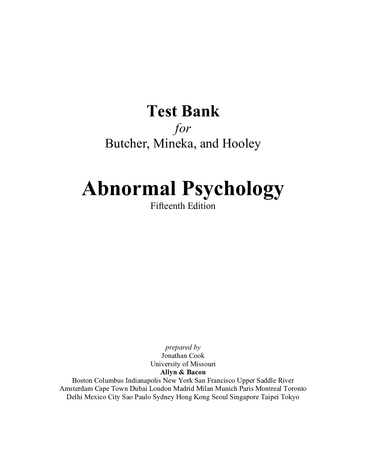 Preview image for Test Bank for Abnormal Psychology Pearson New International Edition, 15E James N. Butcher