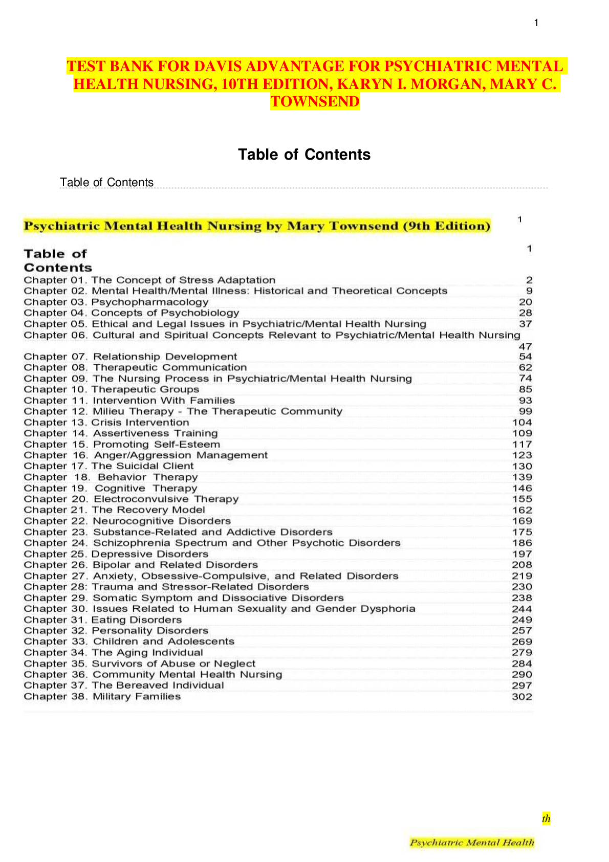 Preview image for Test Bank for Davis Advantage for Psychiatric Mental Health Nursing 10th Edition by Karyn I. Morgan and Mary C. Townsend