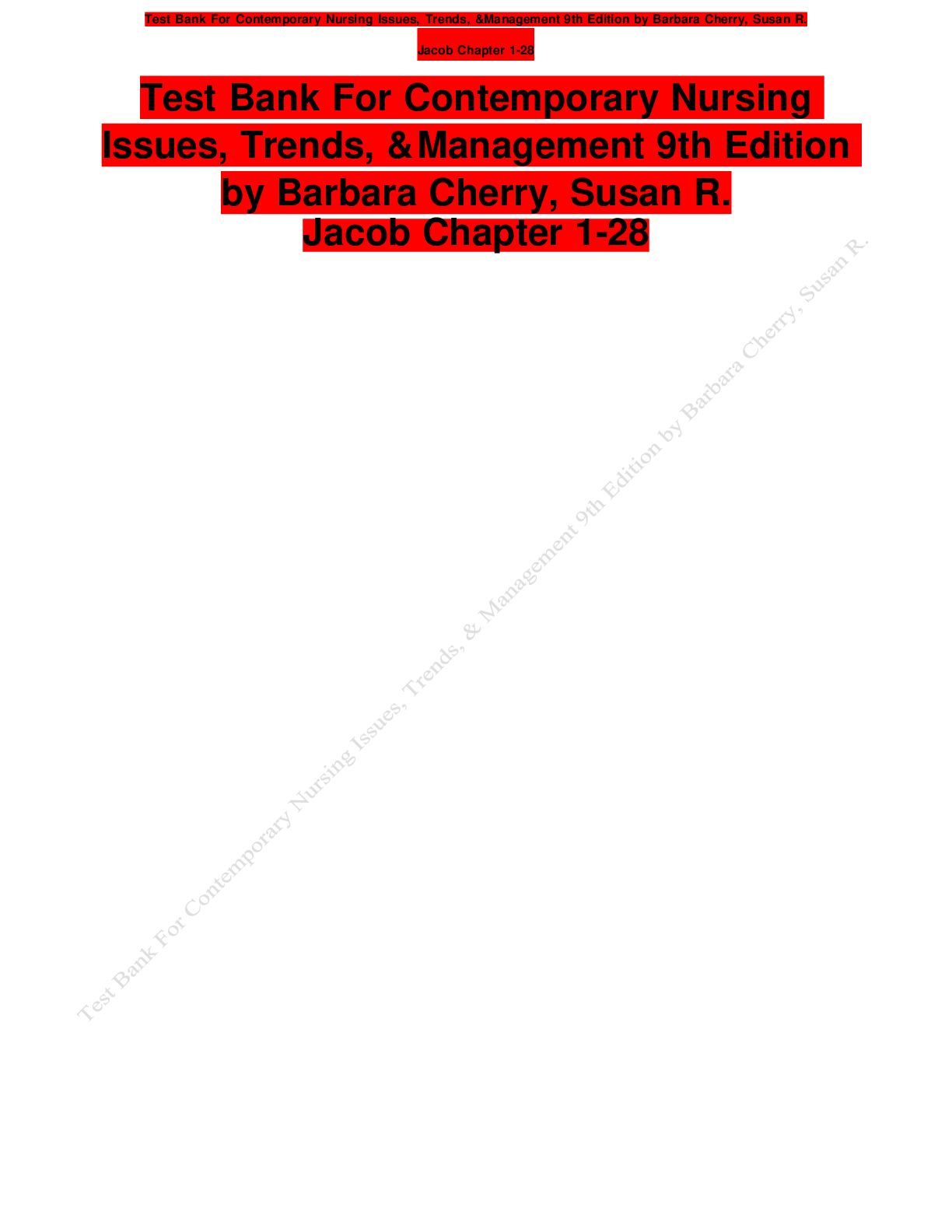 Preview image for Test Bank for Contemporary Nursing Issues, Trends, & Management 9th Edition By Barbara Cherry, Susan R. Jacob