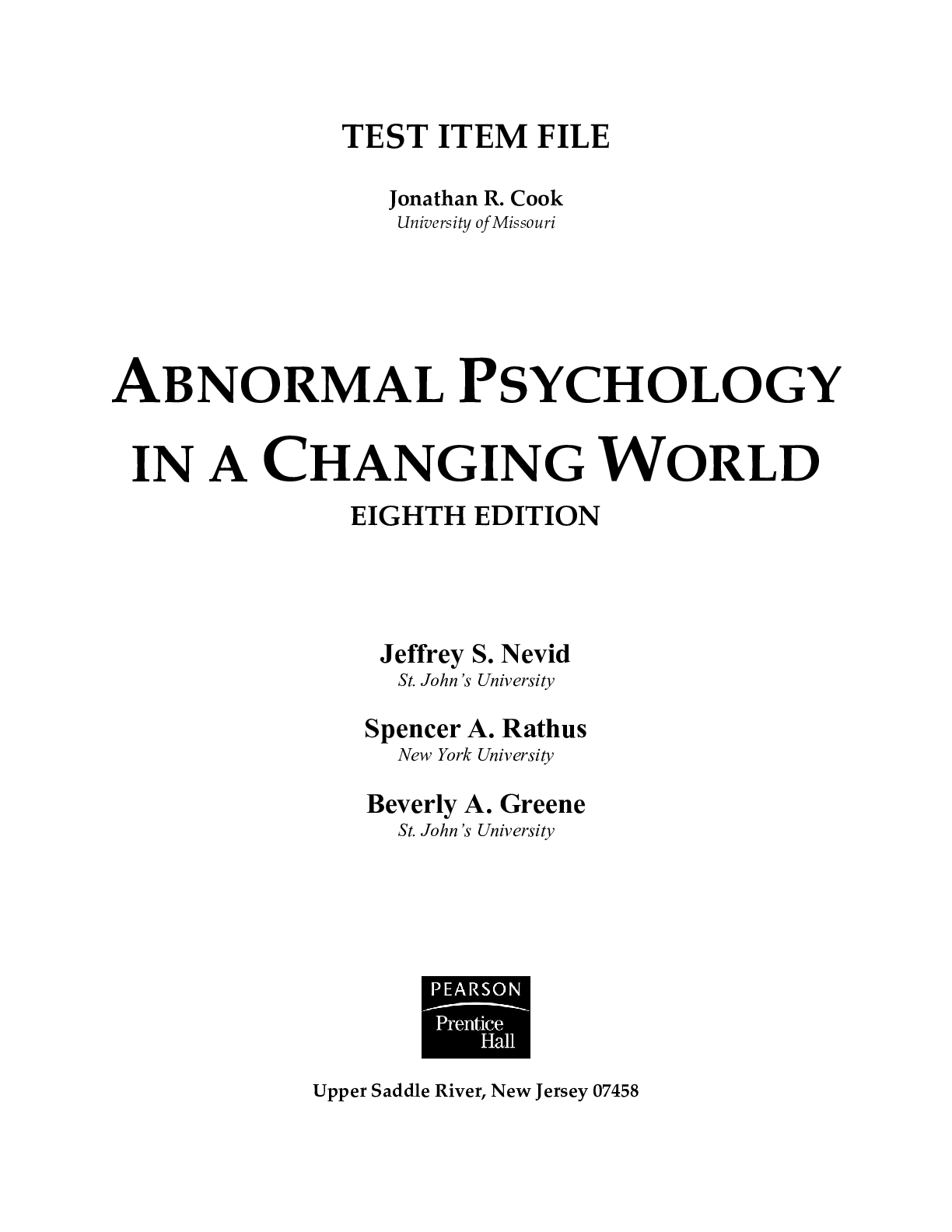 Preview image for Test Bank for Abnormal Psychology in a Changing World, 8E Jeffrey S. Nevid