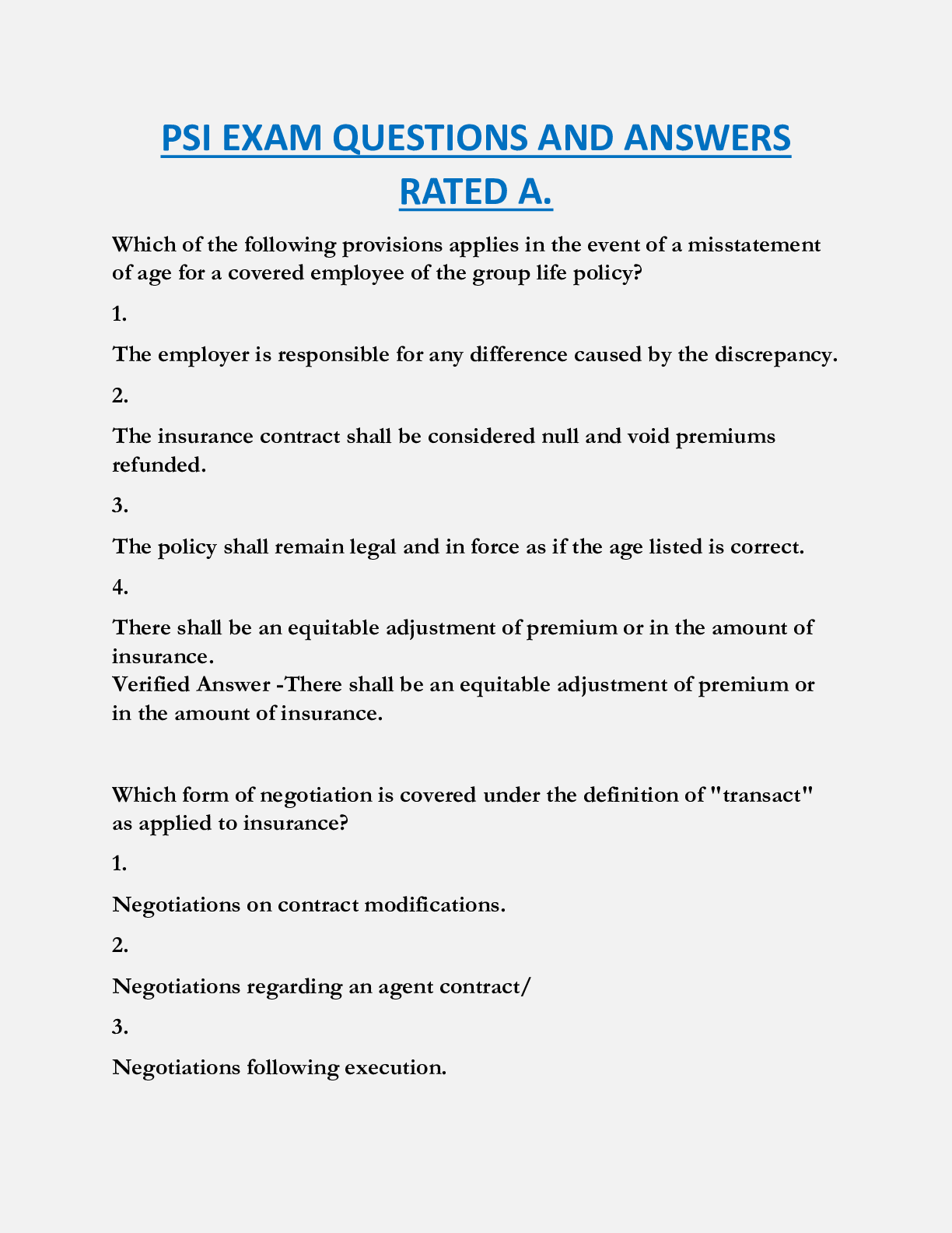PSI EXAM QUESTIONS AND ANSWERS  RATED A.