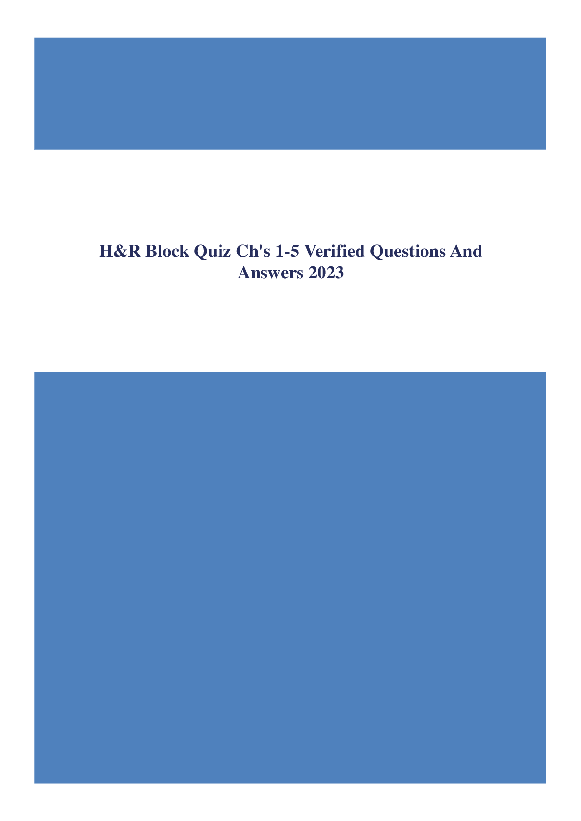 H&R Block Quiz Ch's 1-5 Verified Questions And Answers 2023