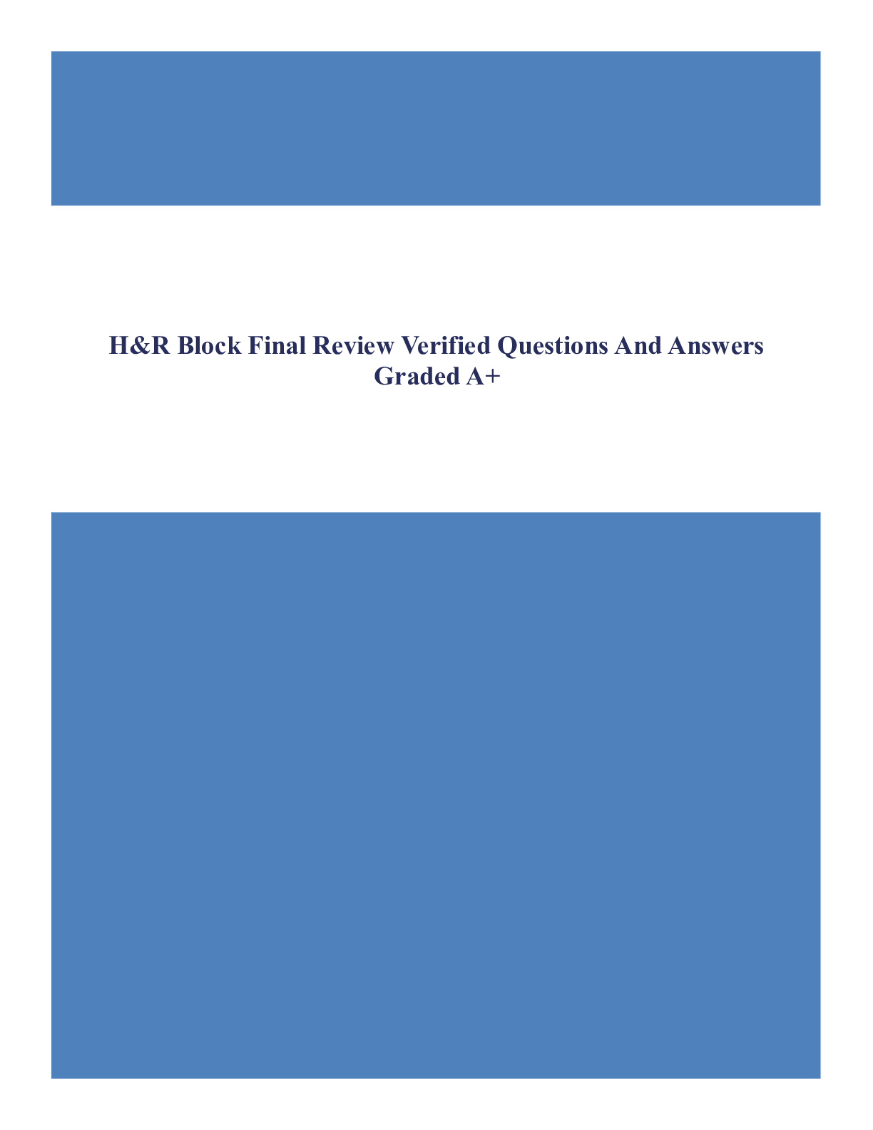 H&R Block Final Review Verified Questions And Answers Graded A+