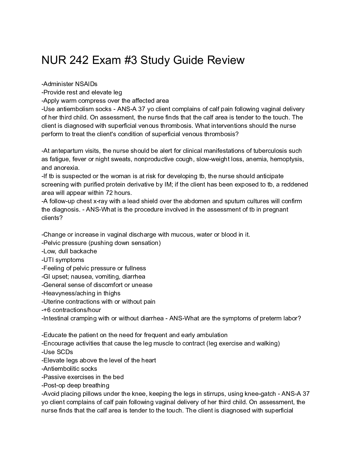 Preview image for NUR 242 Exam #3 Study Guide Review