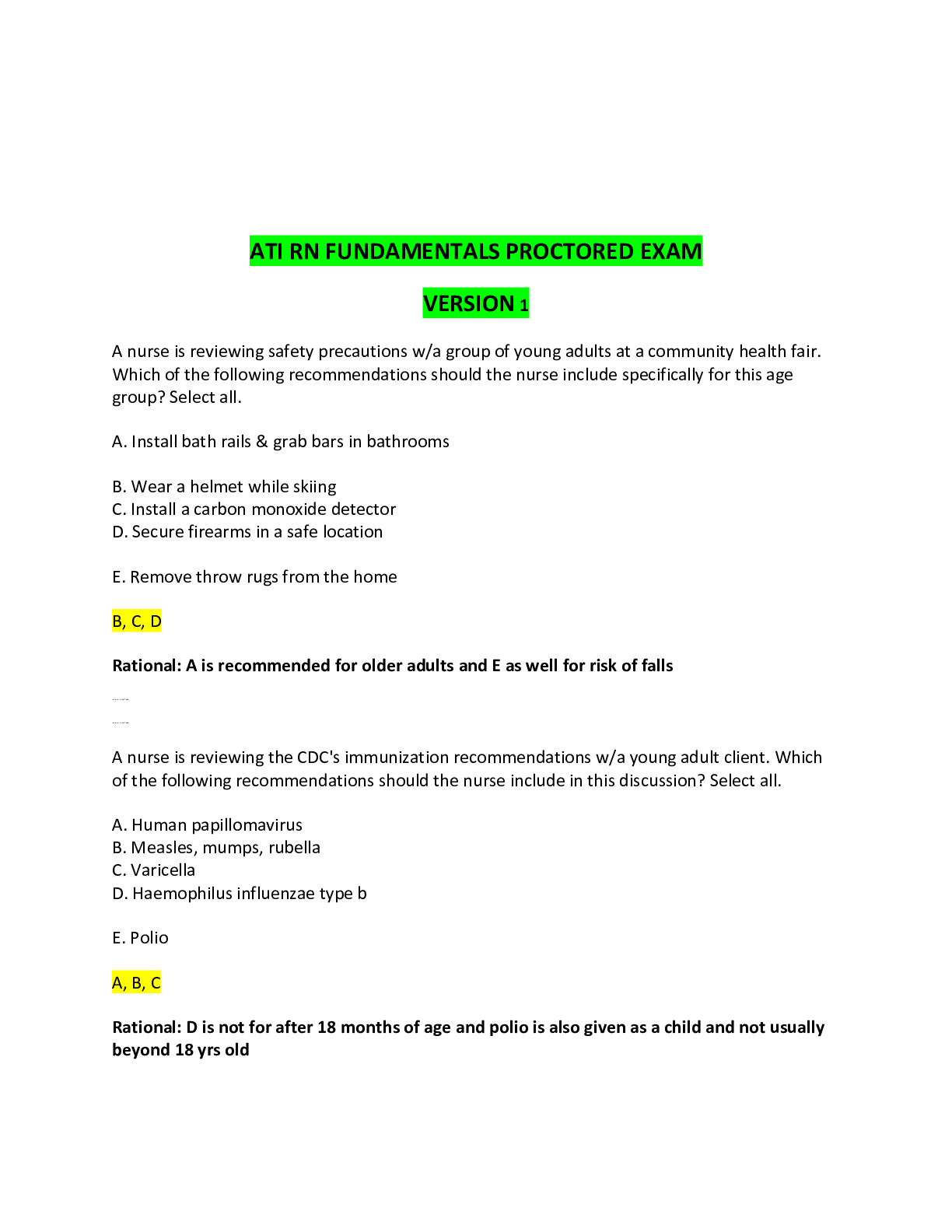 Preview image for ATI RN FUNDAMENTALS PROCTORED EXAM(9 LATEST VERSIONS)