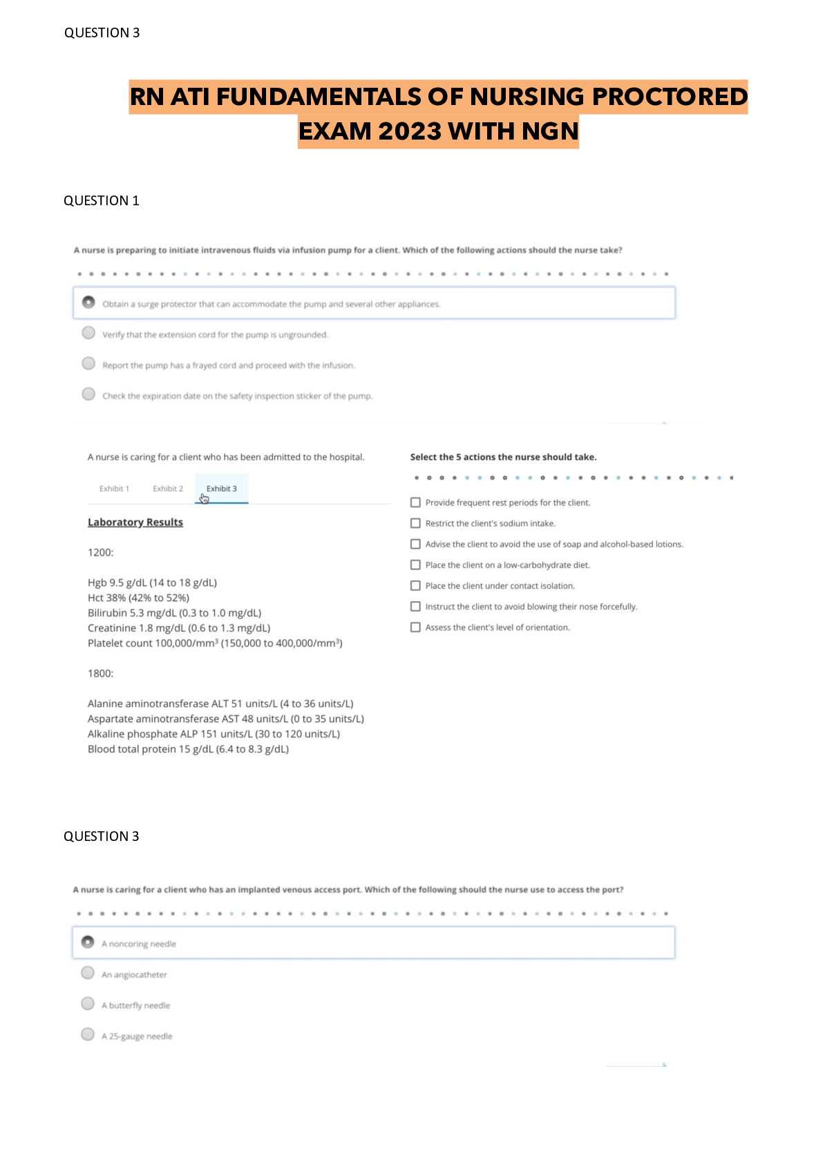 Preview image for RN ATI FUNDAMENTALS OF NURSING PROCTORED EXAM 2023 WITH NGN (1)