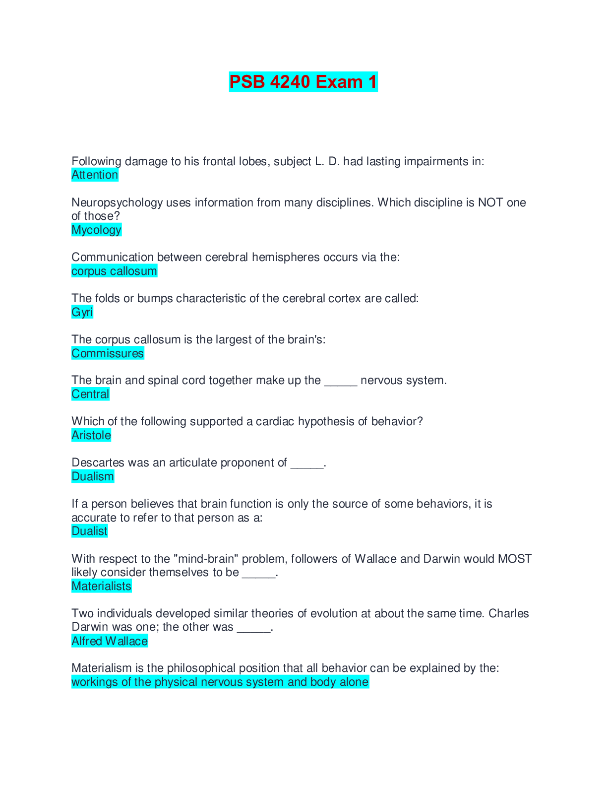 Preview of PSB 4240 Exam 1 | Questions with 100% Correct Answers