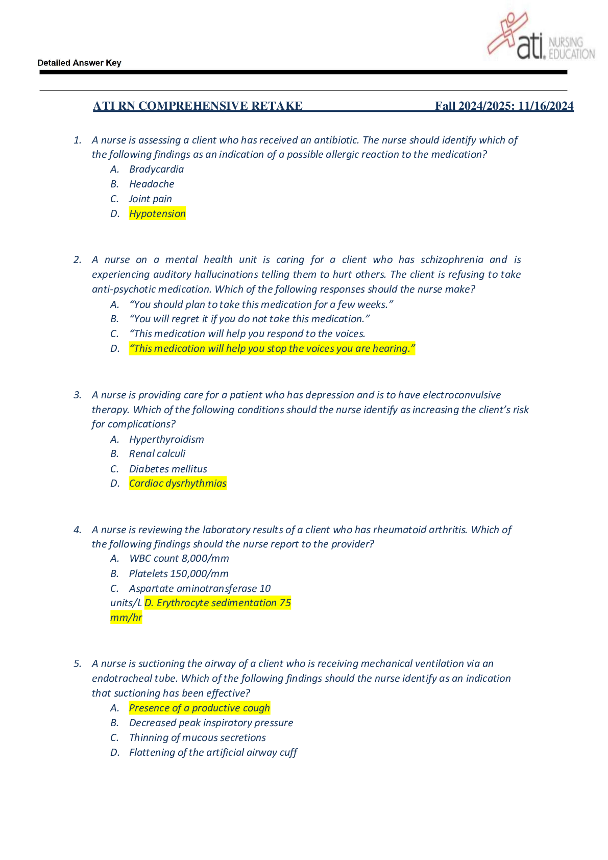 Preview image for ATI RN COMPREHENSIVE RETAKEFall 2024/2025: 11/16/2024