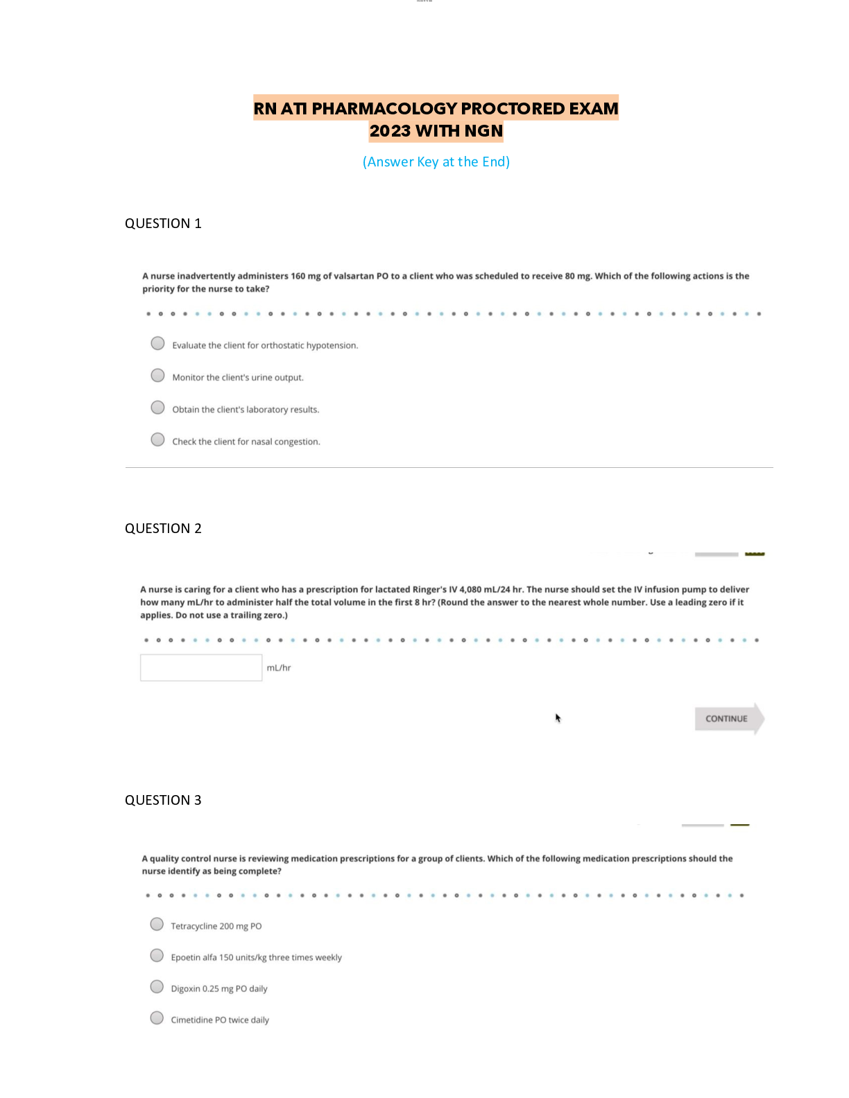 Preview image for RN ATI PHARMACOLOGY PROCTORED EXAM 2023 WITH NGN (1)