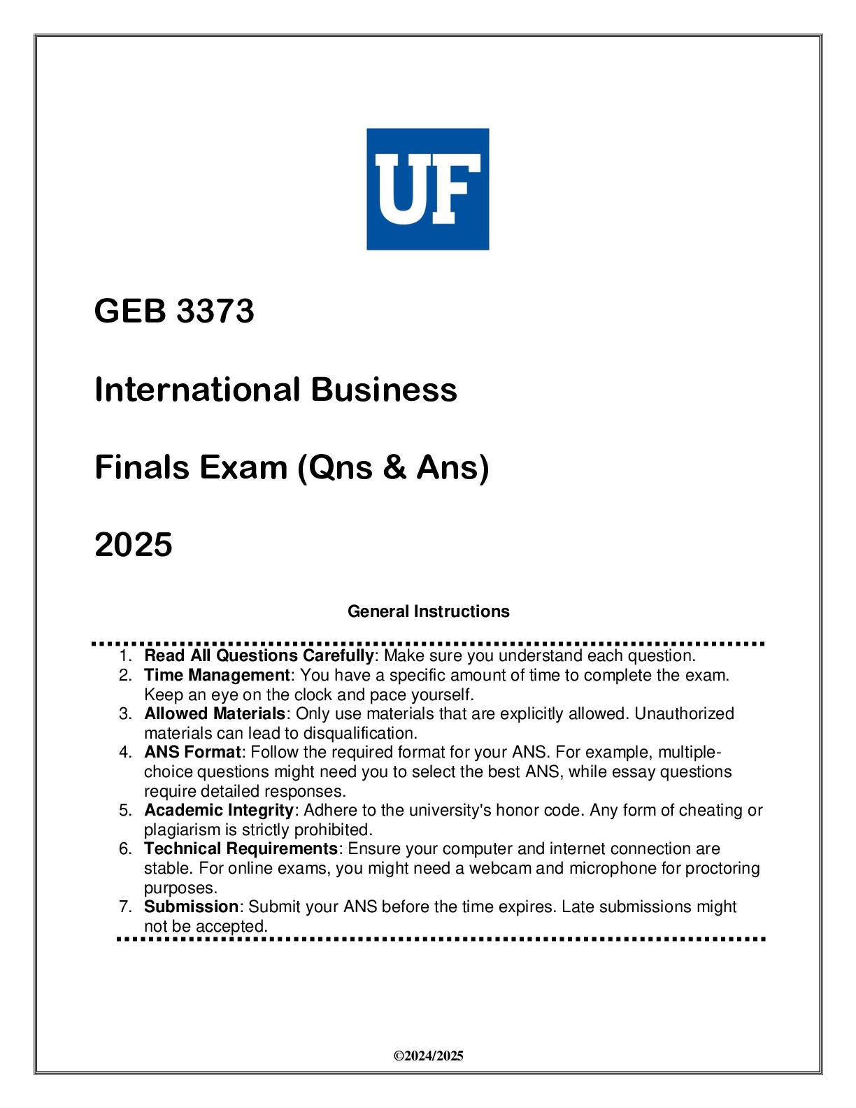 Preview image for GEB 3373 International Business Finals Exam (Qns & Ans) 2025 UF
