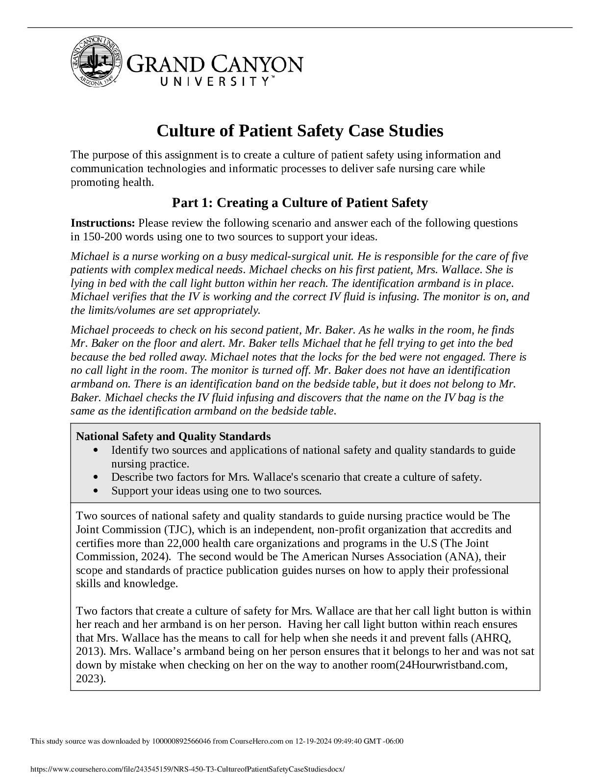 Preview image for NRS 450 Culture of Patient Safety Case Studies | Answered.