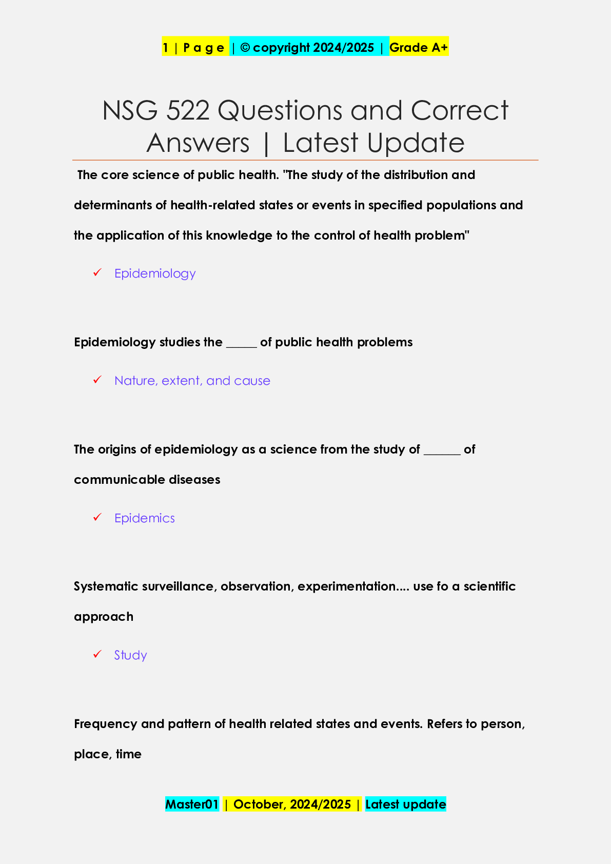 NSG 522 Questions And Answers With Verified Study Solutions Rated A+