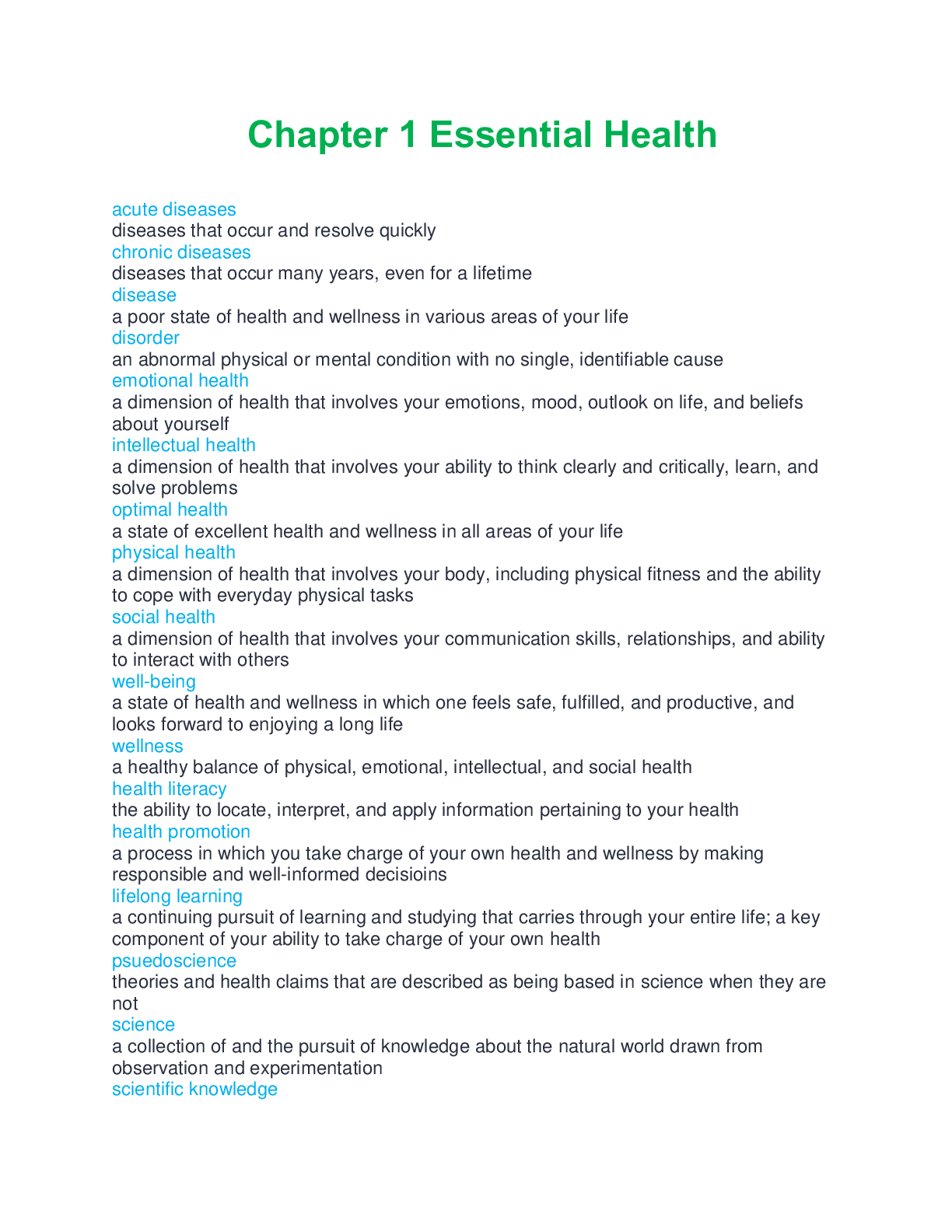Chapter 1 Essential Health questions and detailed correct answers 2025