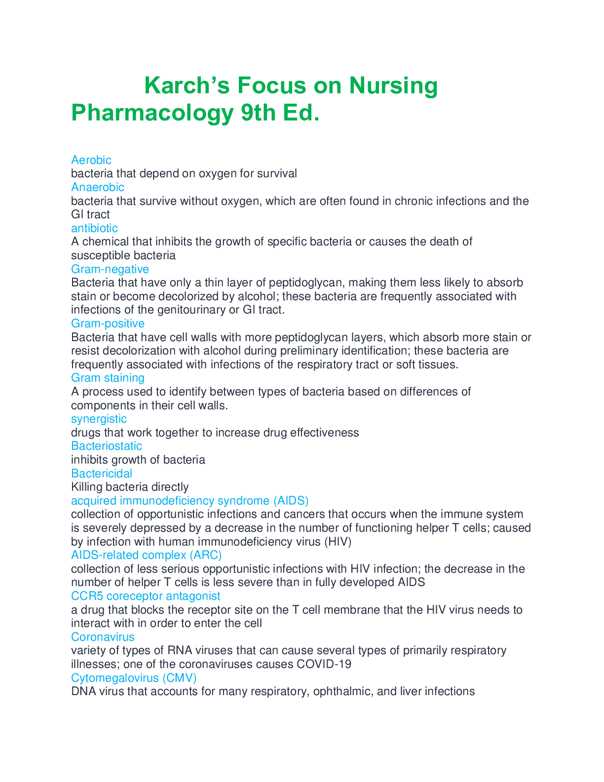 Karch’s Focus on Nursing Pharmacology 9th Ed. questions and detailed correct answers 2025