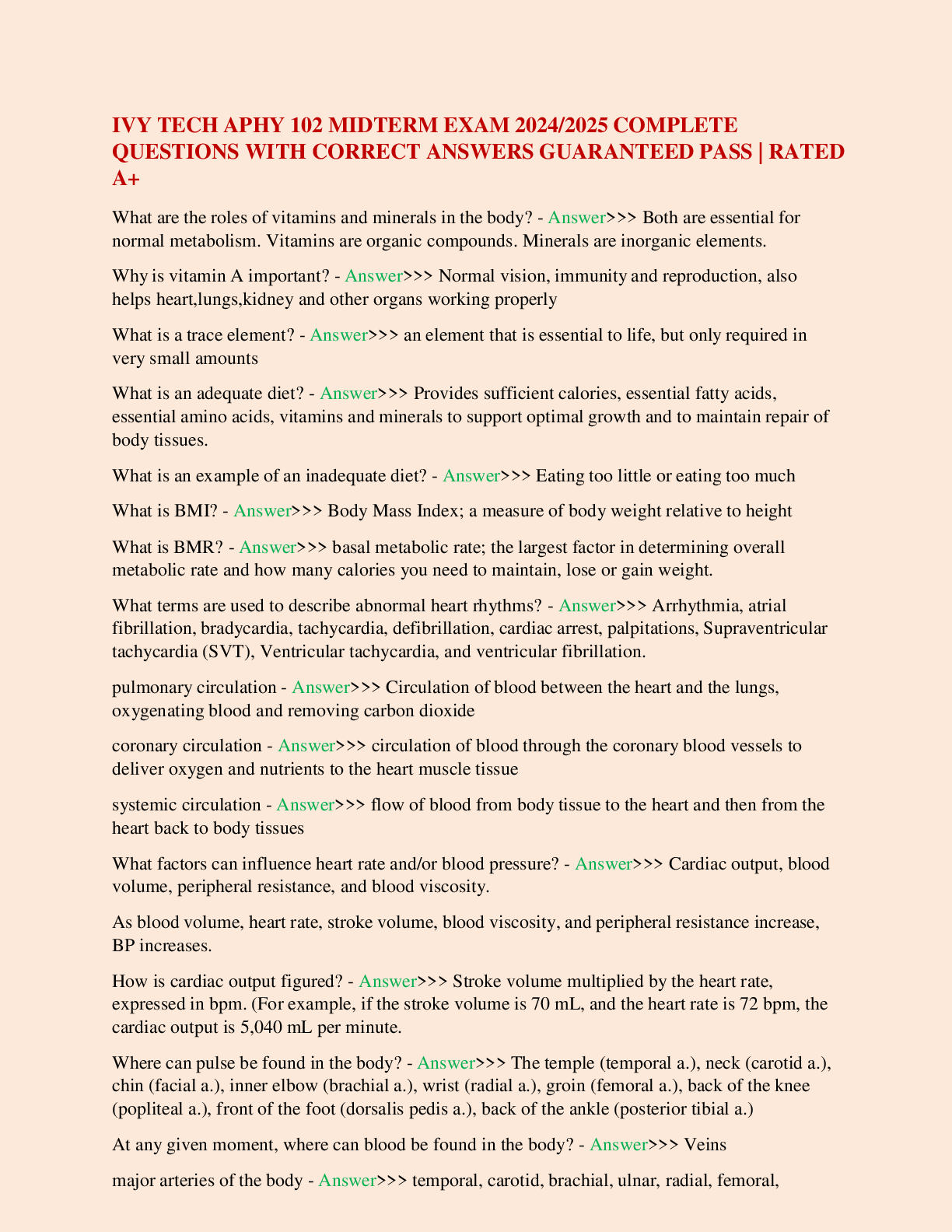 IVY TECH APHY 102 MIDTERM EXAM 2024/2025 COMPLETE QUESTIONS WITH CORRECT ANSWERS GUARANTEED PASS | RATED A+
